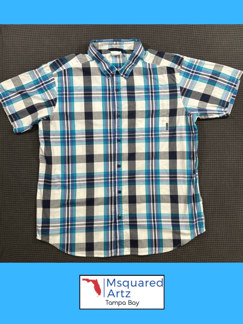 Columbia Regular Fit Plaid Short Sleeve Button Down Shirt Mens XL Cotton Blend